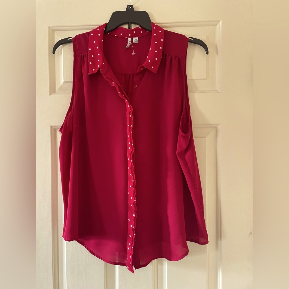 Red button down sleeveless